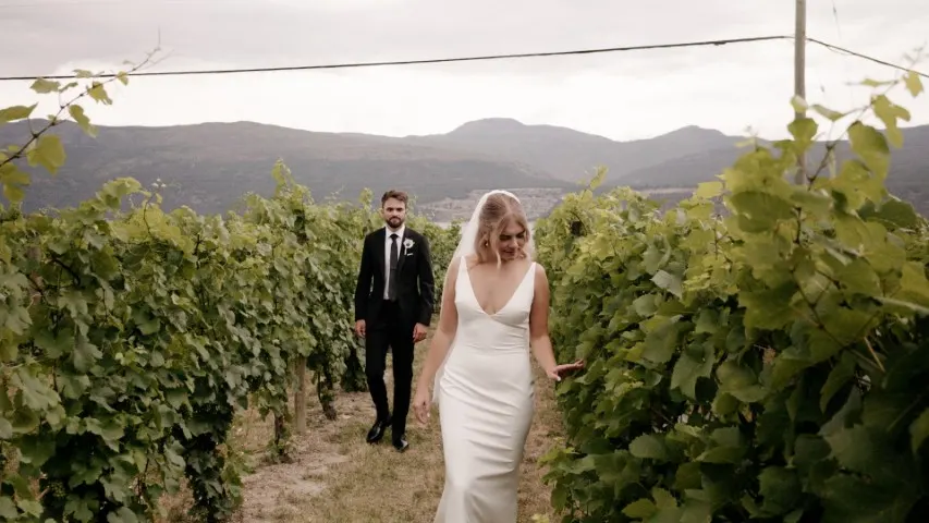 Couple portrait at 50th Parallel Estate, Lake Country