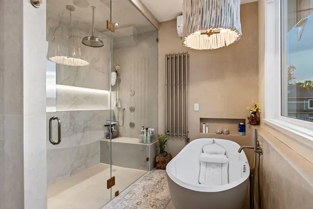 Ensuite, lakefront home renovation in Lower Mission, Kelowna, BC. Real estate photography by Pixel Pro Productions.
