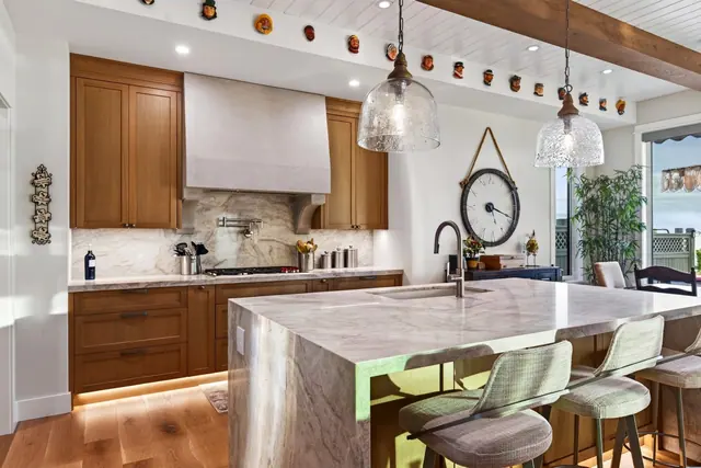 Kitchen island, lakefront home renovation in Lower Mission, Kelowna, BC. Real estate photography by Pixel Pro Productions.