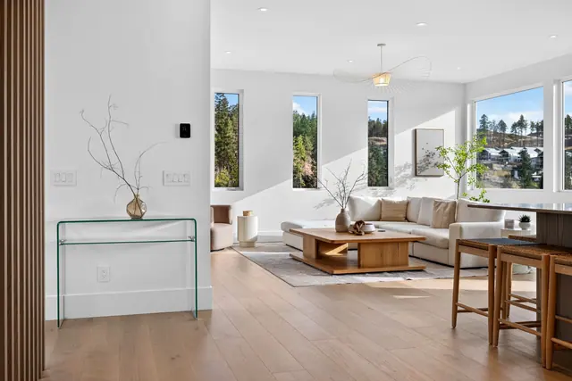 Living dining, modern new build in McKinley Beach, Kelowna, BC. Real estate photography by Pixel Pro Productions.