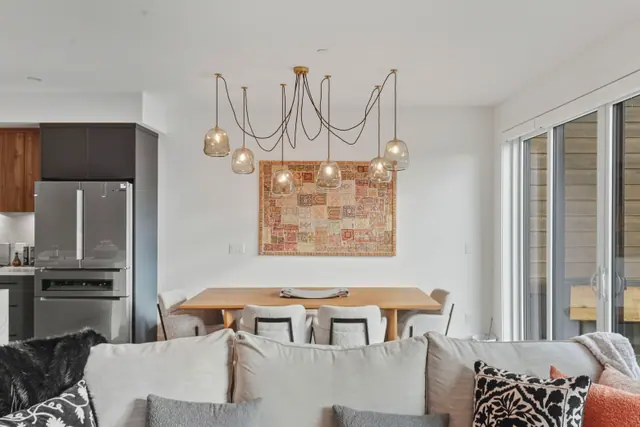 Dining living, modern townhome in Shannon Lake, West Kelowna, BC. Real estate photography by Pixel Pro Productions.