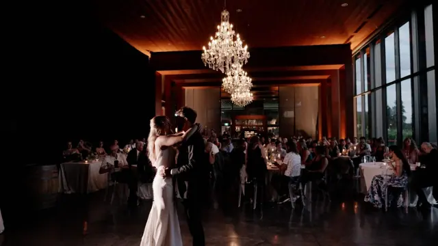 First dance: Emily & Connor's wedding at 50th Parallel Estate, Lake Country. Still from the Pixel Pro wedding film.