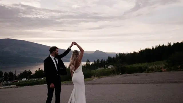 Twilight dance: Emily & Connor's wedding at 50th Parallel Estate, Lake Country. Still from the Pixel Pro wedding film.