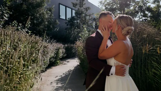 Garden kiss: Carlee & Ryan's wedding at CedarCreek Estate Winery, Kelowna. Still from the Pixel Pro wedding film.