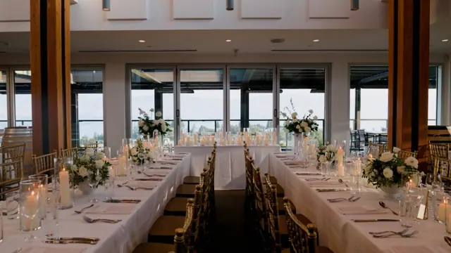 Reception room: Carlee & Ryan's wedding at CedarCreek Estate Winery, Kelowna. Still from the Pixel Pro wedding film.
