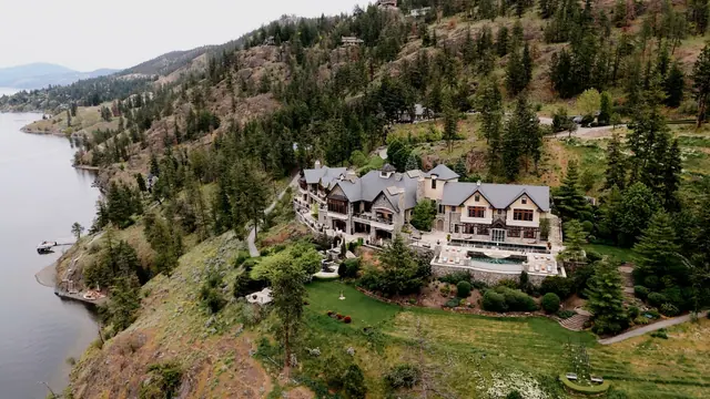 Aerial chateau: Catherine & Matt's wedding at Chateau Okanagan, Kelowna. Still from the Pixel Pro wedding film.