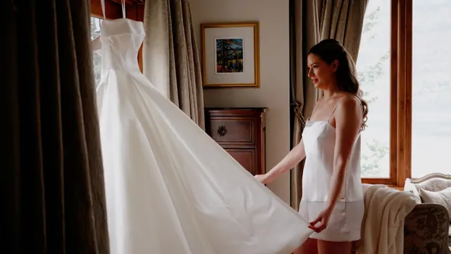 Bride and gown: Catherine & Matt's wedding at Chateau Okanagan, Kelowna. Still from the Pixel Pro wedding film.