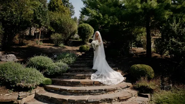 Garden stairs: Kiana & Nick's wedding at Chateau Okanagan, Kelowna. Still from the Pixel Pro wedding film.