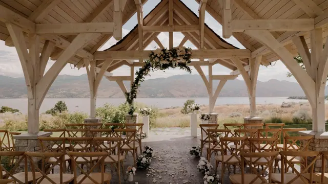 Ceremony pavilion: Stephanie & Julian's wedding at Sanctuary Gardens, West Kelowna. Still from the Pixel Pro wedding film.