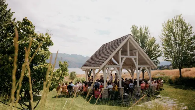 Garden ceremony: Stephanie & Julian's wedding at Sanctuary Gardens, West Kelowna. Still from the Pixel Pro wedding film.