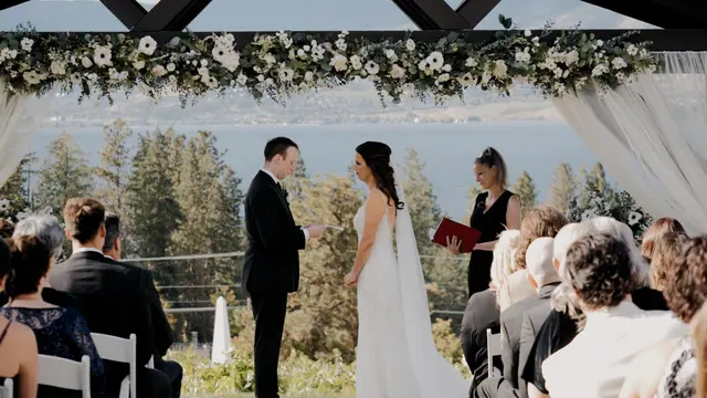 Ceremony arch: Shivaun & Gage's wedding at Summerhill Pyramid Winery, Kelowna. Still from the Pixel Pro wedding film.