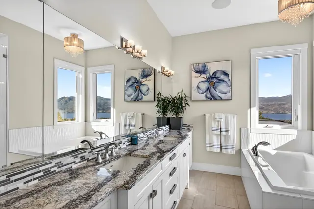 Ensuite, lake-view family home in West Kelowna, BC. Real estate photography by Pixel Pro Productions.