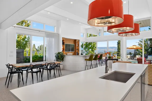 Kitchen dining, mid-century modern home in West Kelowna, BC. Real estate photography by Pixel Pro Productions.