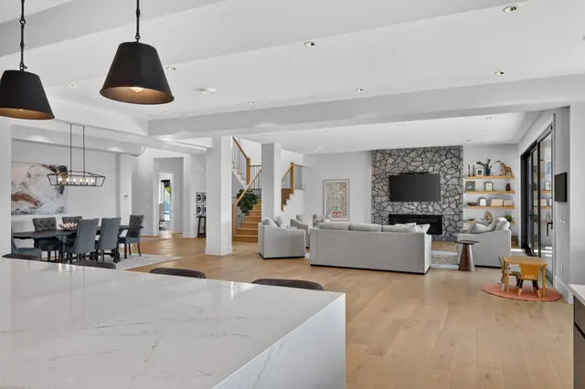 Living room, modern farmhouse new build in West Kelowna, BC. Real estate photography by Pixel Pro Productions.