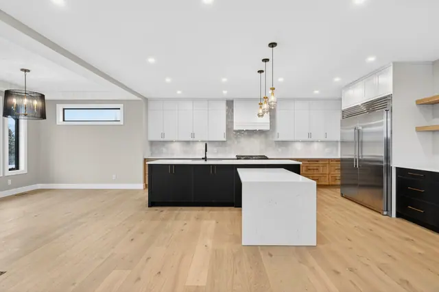 Kitchen, new-build lake-view home in West Kelowna, BC. Real estate photography by Pixel Pro Productions.